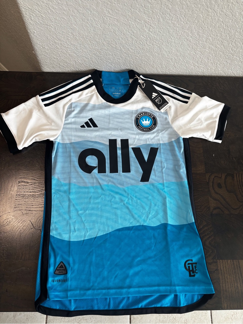 adidas Charlotte FC Light Blue White Soccer Jersey with Black Accents